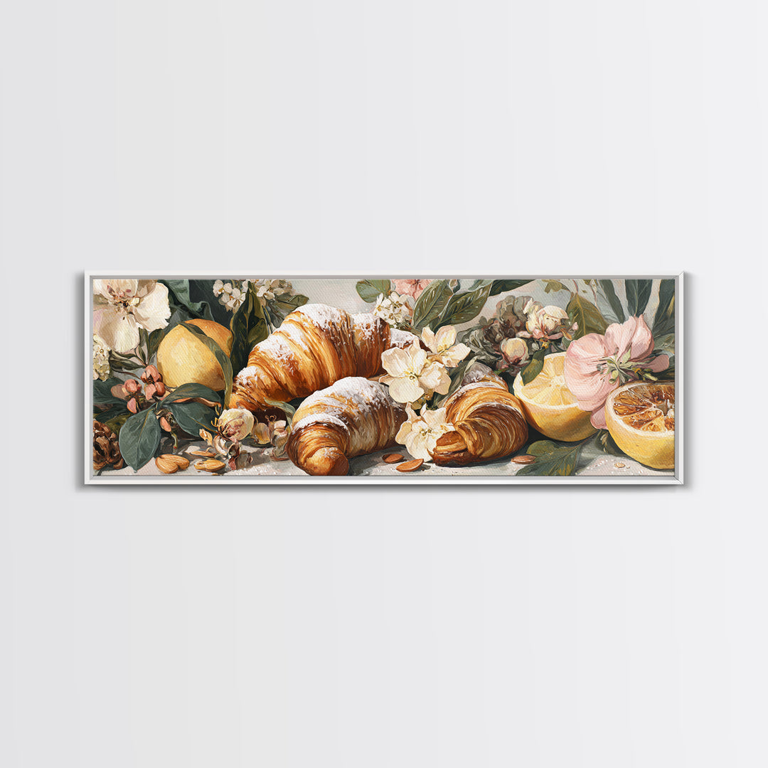 Almond Croissant Closeup Framed Canvas Print, Bakery Art, Statement Artwork, Bakery Decor, Fine Art, Patisserie, Art Print, BAK-3x1-7