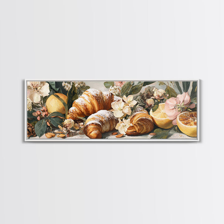 Almond Croissant Closeup Framed Canvas Print, Bakery Art, Statement Artwork, Bakery Decor, Fine Art, Patisserie, Art Print, BAK-3x1-7
