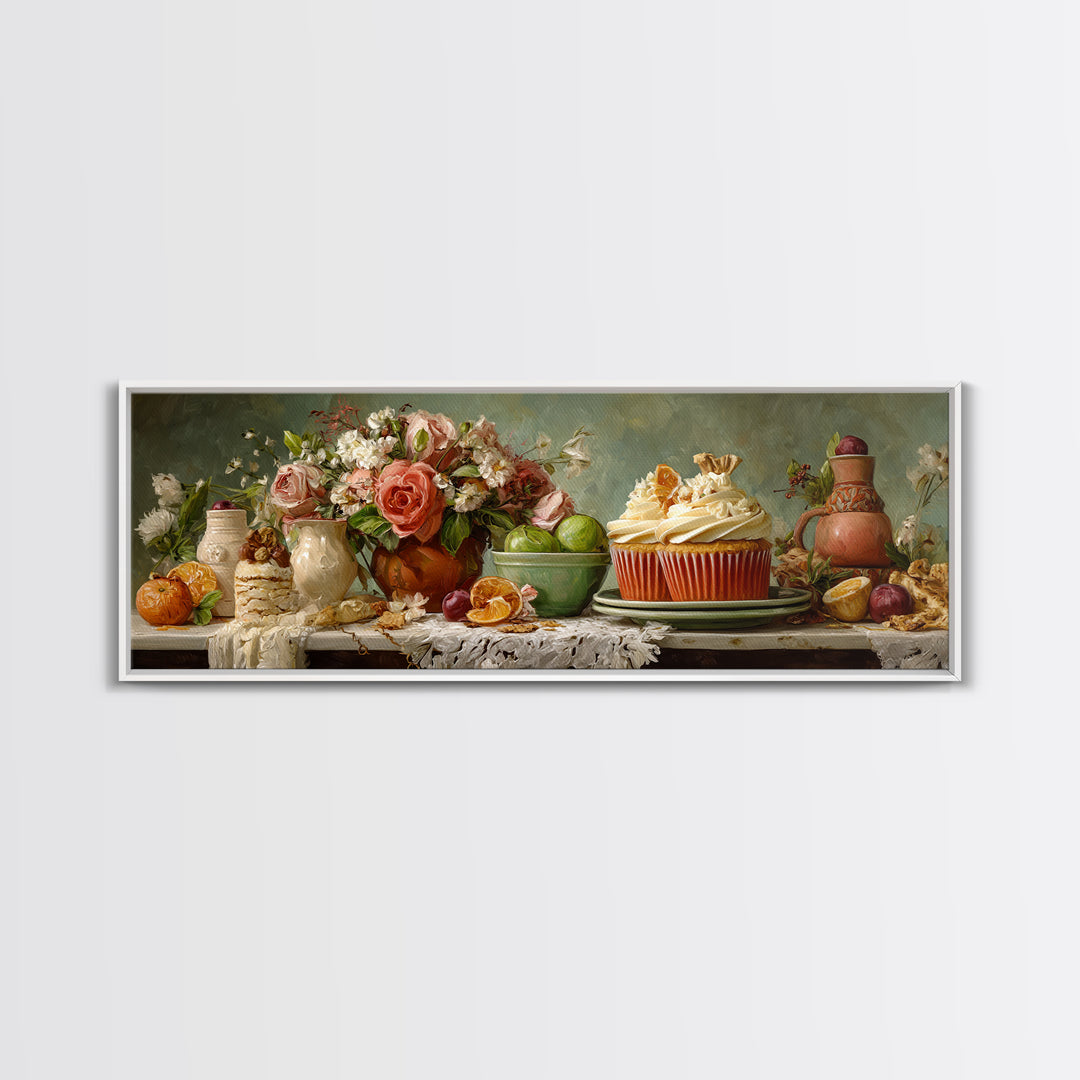 Cupcake Bouquet Painted Canvas Print, Bakery Art, Kitchen Wall Decor, Bakery Decor, Fine Art, Patisserie, Whimsical Wall Art, BAK-3x1-71