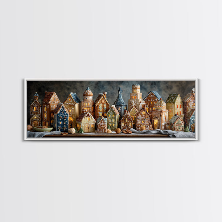Gingerbread Houses in Charming Folk Art Style Canvas Print, Bakery Art, Digital Print, Bakery Decor, Fine Art, Patisserie, BAK-3x1-78