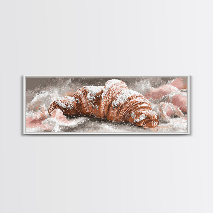 Almond Croissant Closeup Framed Canvas Print, Bakery Art, Kitchen Prints, Bakery Decor, Oil Painting, Patisserie, Fine Art, BAK-3x1-79