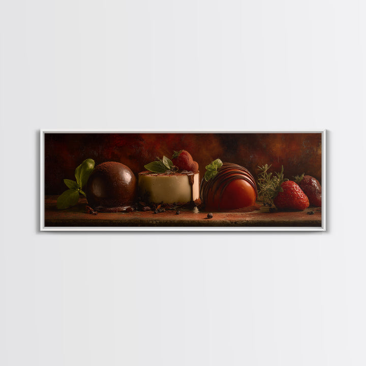 Chocolate Truffle Still Life Canvas Print, Bakery Art, Kitchen Art, Bakery Decor, Fine Art, Patisserie, Neutral Wall Art, BAK-3x1-83