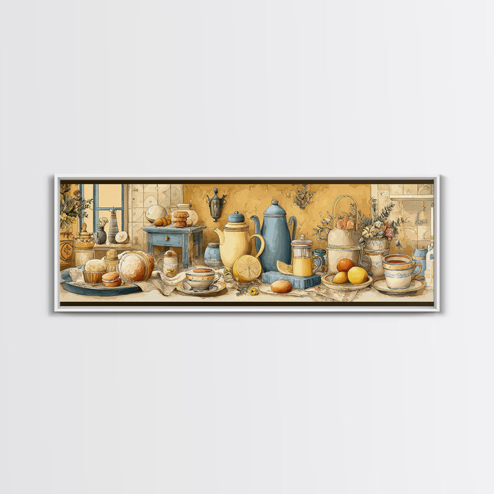 Tea and Scone Arrangement Framed Canvas Print, Bakery Art, Printable Wall Art, Bakery Decor, Patisserie, Coffee Wall Art, BAK-3x1-84