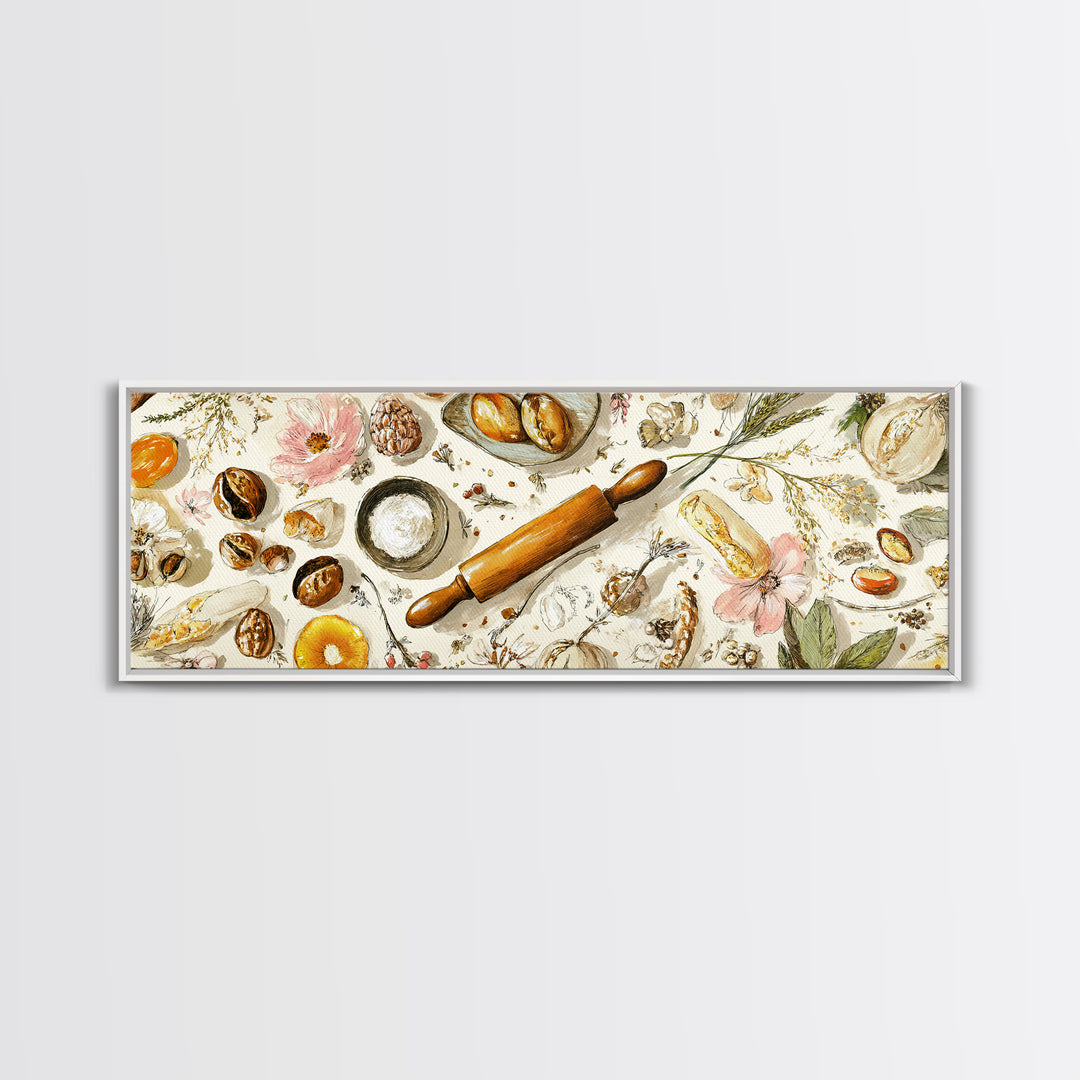 Patisserie Pattern of Rolling Pins and Pastries Canvas Print, Bakery Art, Bakery, Bakery Decor, Oil Painting, Patisserie, BAK-3x1-85