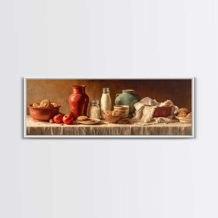 Milk Bottle and Cookies Nostalgic Still Life Canvas Print, Bakery Art, Food Art, Bakery Decor, Watercolor Art, Patisserie, BAK-3x1-86