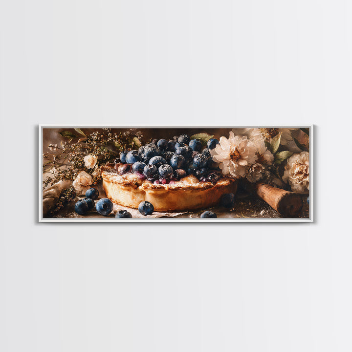 Blueberry Galette with Rustic Farmhouse Texture Framed Canvas Print, Bakery Art, Watercolor Painting, Bakery Decor, Patisserie, BAK-3x1-87