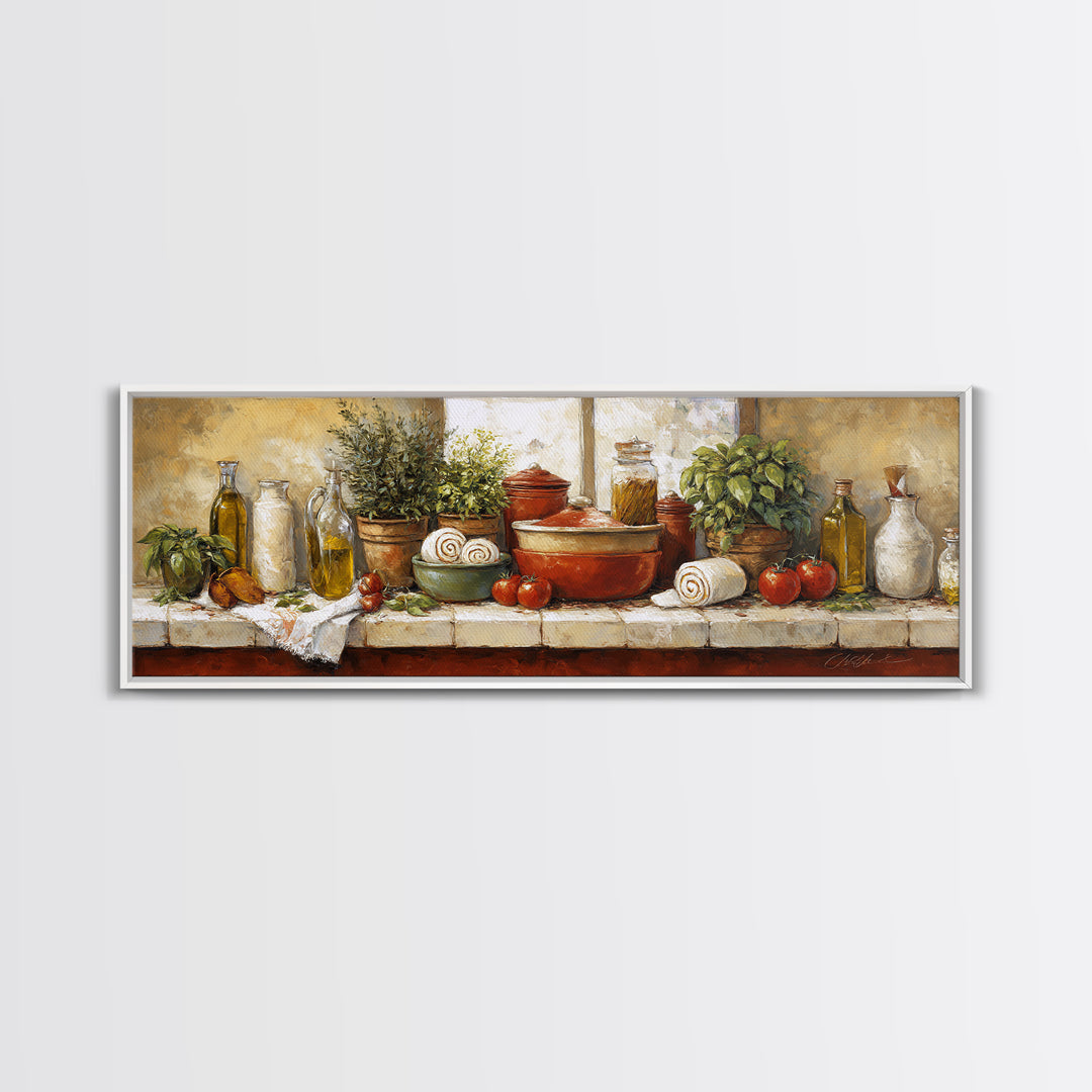 Cinnamon Rolls in a Warm Country Kitchen Framed Canvas Print, Bakery Art, Digital Print, Bakery Decor, Fine Art, Patisserie, BAK-3x1-99