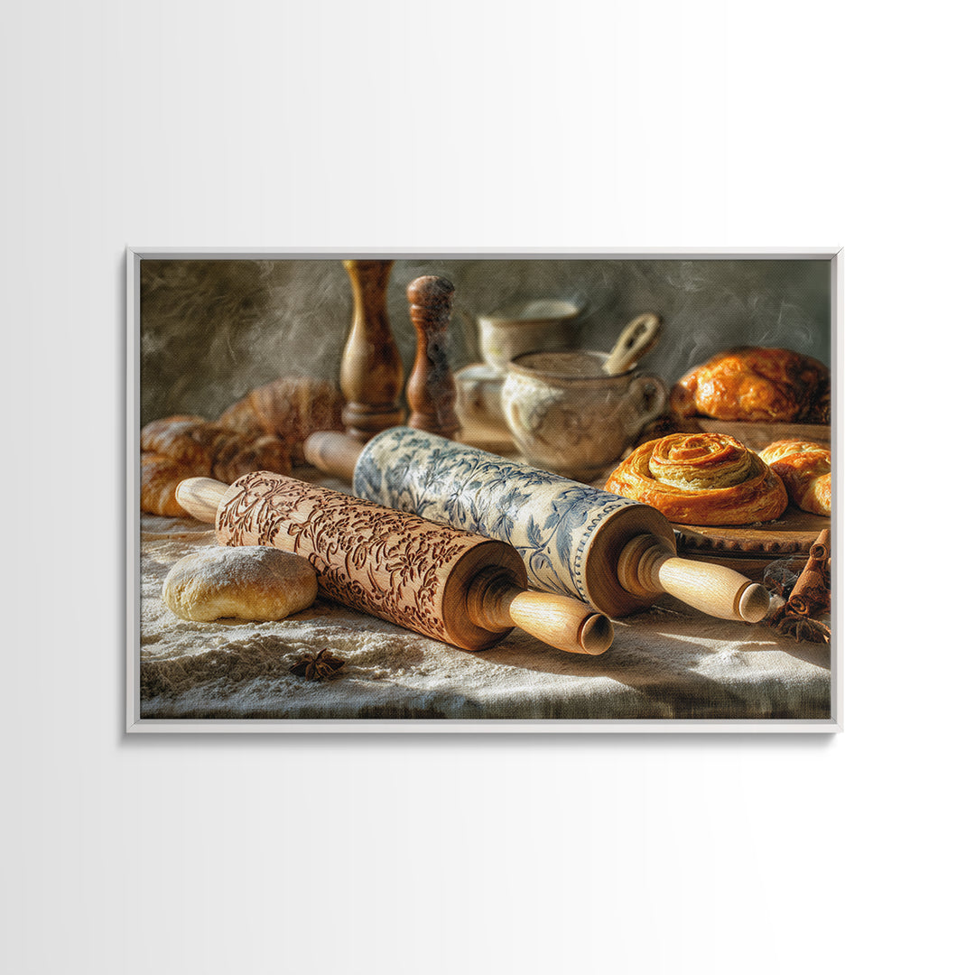 Patisserie Pattern of Rolling Pins and Pastries Canvas Print, Bakery Art, Kitchen Art Print, Bakery Decor, Fine Art, Patisserie, BAK-3x2-1