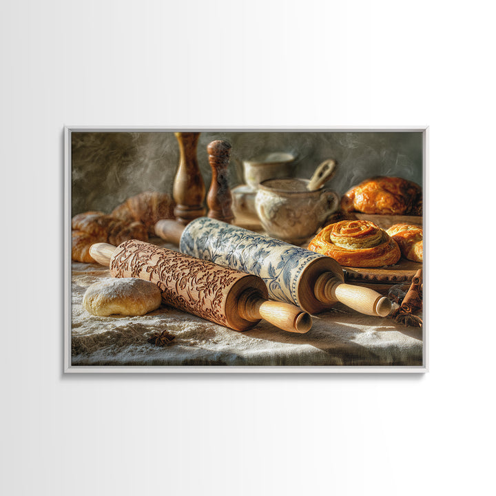 Patisserie Pattern of Rolling Pins and Pastries Canvas Print, Bakery Art, Kitchen Art Print, Bakery Decor, Fine Art, Patisserie, BAK-3x2-1