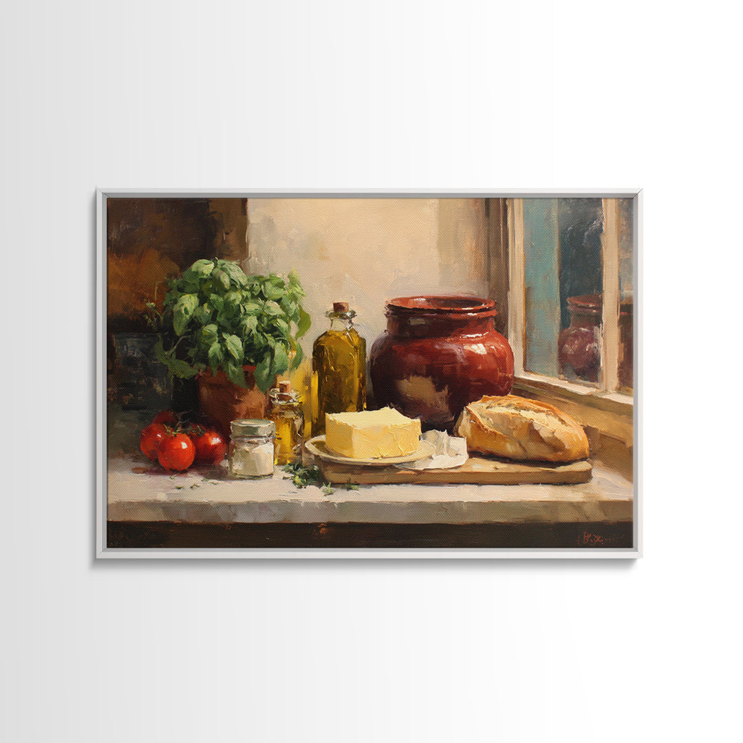 Baguette and Butter Still Life on Marble Canvas Print, Bakery Art, Neutral Wall Art, Bakery Decor, Fine Art, Patisserie, BAK-3x2-12