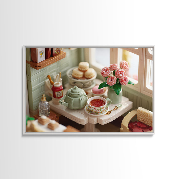 Tea and Scone Arrangement Framed Canvas Print, Bakery Art, Whimsical Wall Art, Bakery Decor, Fine Art, Patisserie, Luxury Decor, BAK-3x2-24