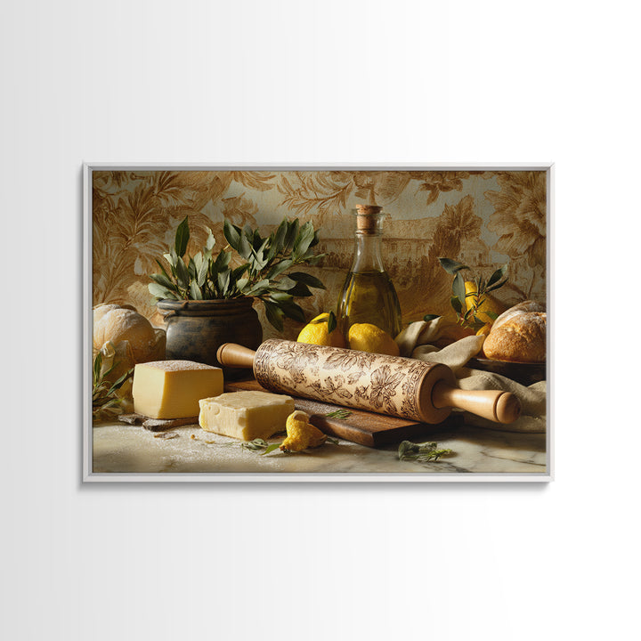 Patisserie Pattern of Rolling Pins and Pastries Framed Canvas Print, Bakery Art, French Wall Art, Bakery Decor, Abstract Art, BAK-3x2-25