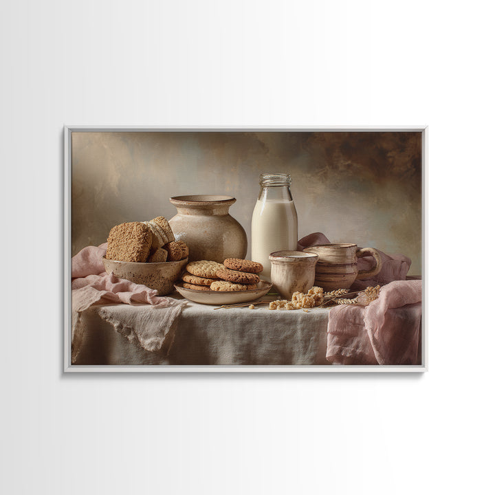 Milk Bottle and Cookies Nostalgic Still Life Canvas Print, Bakery Art, Food Art, Bakery Decor, Watercolor Art, Patisserie, BAK-3x2-26