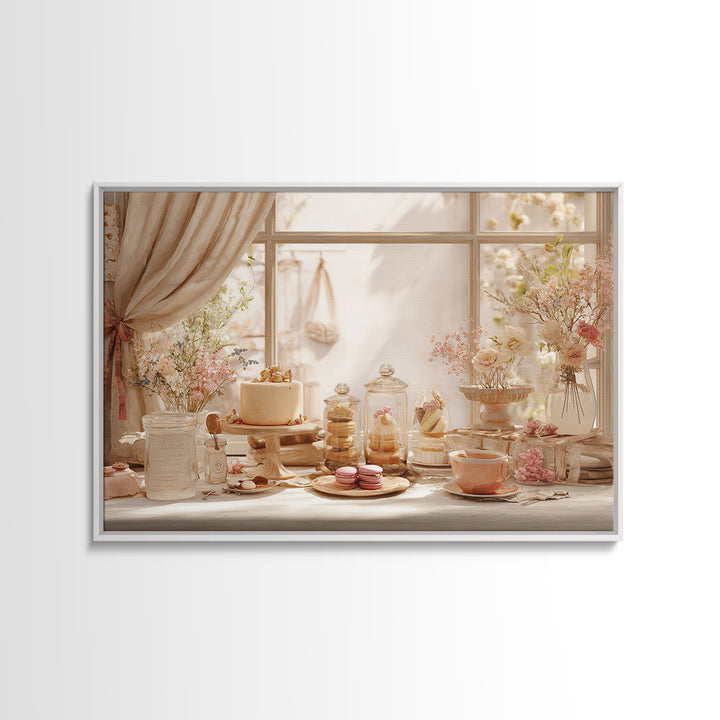 French Patisserie Window Display of Pastel Pastries Canvas Print, Bakery Art, Neutral Wall Art, Bakery Decor, Patisserie, BAK-3x2-30