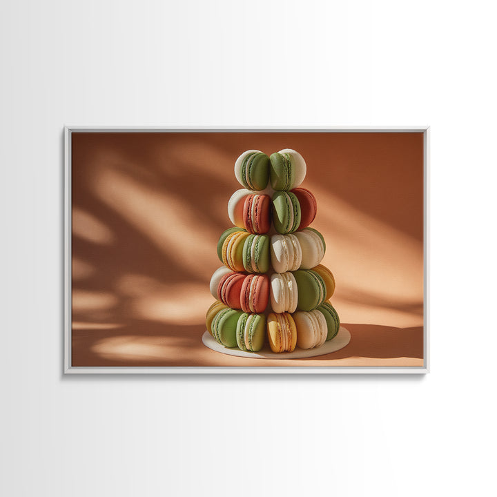 Single Perfect Macaron Tower Framed Canvas Print, Bakery Art, Statement Artwork, Bakery Decor, Fine Art, Patisserie, Art Print, BAK-3x2-31