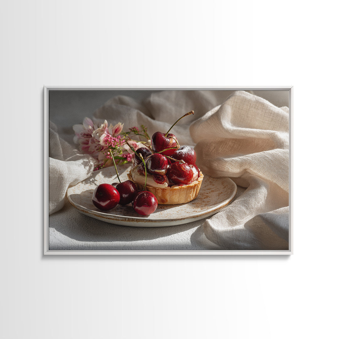 Cherry Tart Still Life Canvas Print, Bakery Art, Kids Art, Bakery Decor, Fine Art, Patisserie, Minimalist Decor, BAK-3x2-33