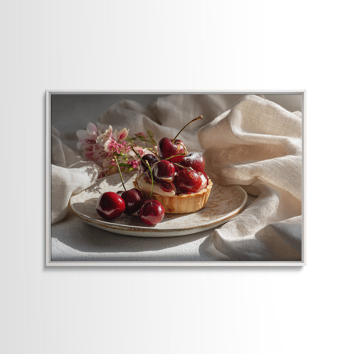 Cherry Tart Still Life Canvas Print, Bakery Art, Kids Art, Bakery Decor, Fine Art, Patisserie, Minimalist Decor, BAK-3x2-33