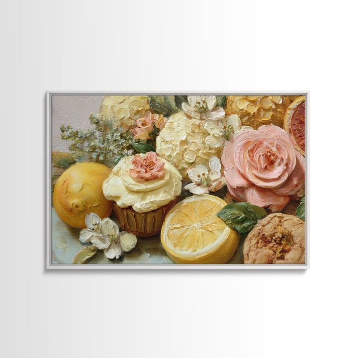 Cupcake Bouquet Painted Framed Canvas Print, Bakery Art, Room Decor, Bakery Decor, Fine Art, Patisserie, Digital Print, BAK-3x2-35