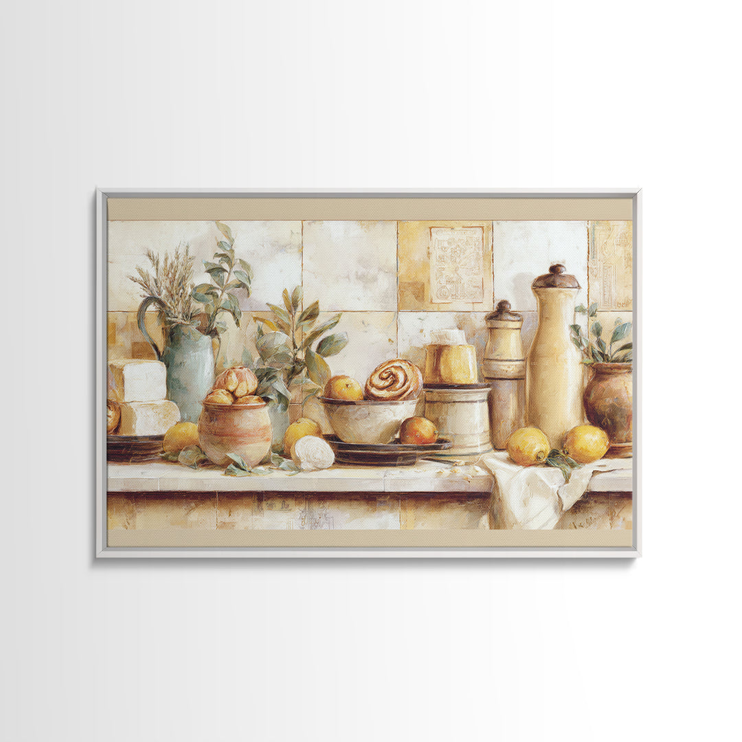 Cinnamon Rolls in a Warm Country Kitchen Framed Canvas Print, Bakery Art, Contemporary Art, Bakery Decor, Fine Art, Patisserie, BAK-3x2-39