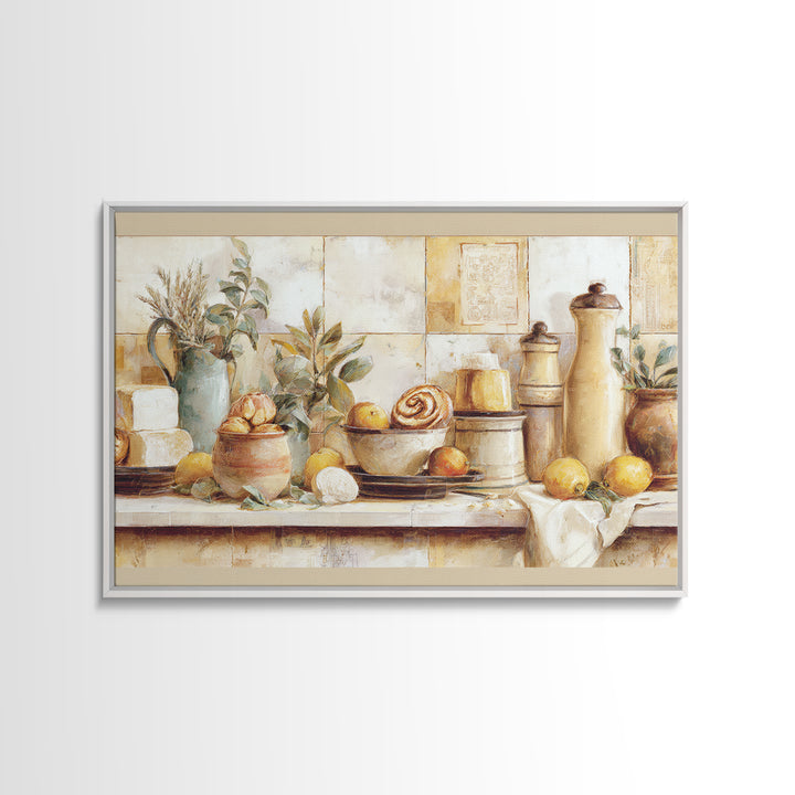 Cinnamon Rolls in a Warm Country Kitchen Framed Canvas Print, Bakery Art, Contemporary Art, Bakery Decor, Fine Art, Patisserie, BAK-3x2-39