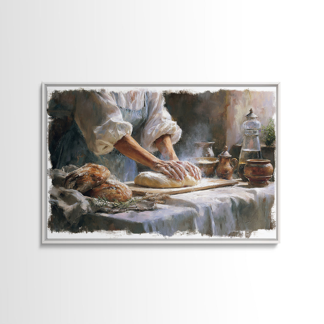 Baker Hands Shaping Dough Framed Canvas Print, Bakery Art, Gallery Decor, Bakery Decor, Fine Art, Patisserie, Wall Art, BAK-3x2-45