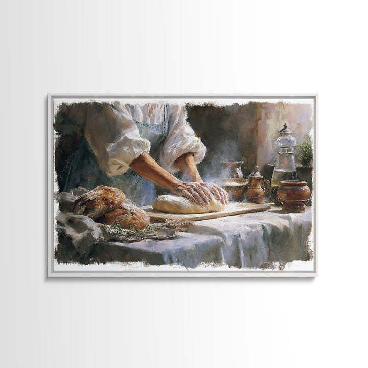 Baker Hands Shaping Dough Framed Canvas Print, Bakery Art, Gallery Decor, Bakery Decor, Fine Art, Patisserie, Wall Art, BAK-3x2-45