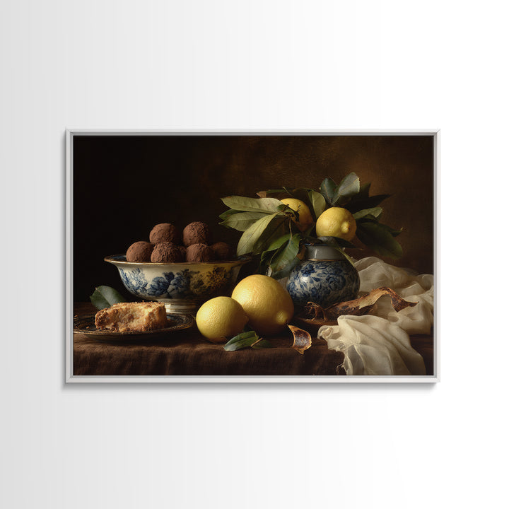 Chocolate Truffle Still Life Framed Canvas Print, Bakery Art, Kitchen Wall Art, Bakery Decor, Oil Painting, Patisserie, BAK-3x2-47