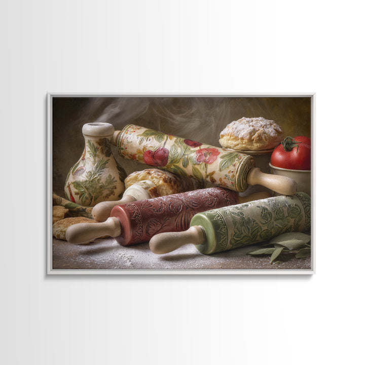 Patisserie Pattern of Rolling Pins and Pastries Canvas Print, Bakery Art, Neutral Decor, Bakery Decor, Fine Art, Patisserie, BAK-3x2-49