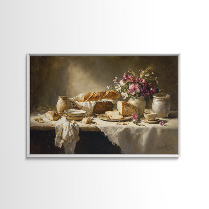 French Market Basket Filled Framed Canvas Print, Bakery Art, Kitchen Art Print, Bakery Decor, Patisserie, Modern Decor, BAK-3x2-70