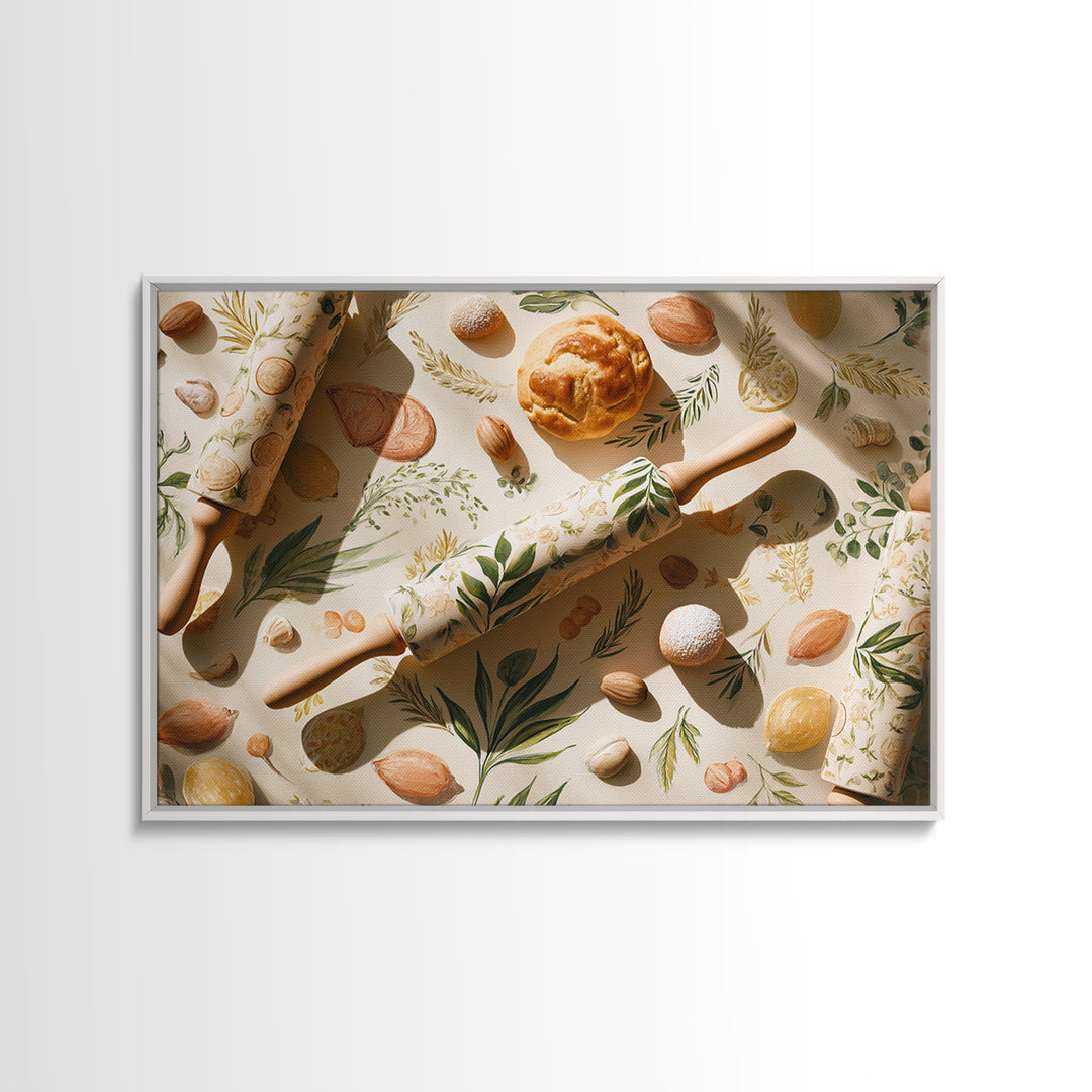 Patisserie Pattern of Rolling Pins and Pastries Canvas Print, Bakery Art, Neutral Decor, Bakery Decor, Fine Art, Patisserie, BAK-3x2-73