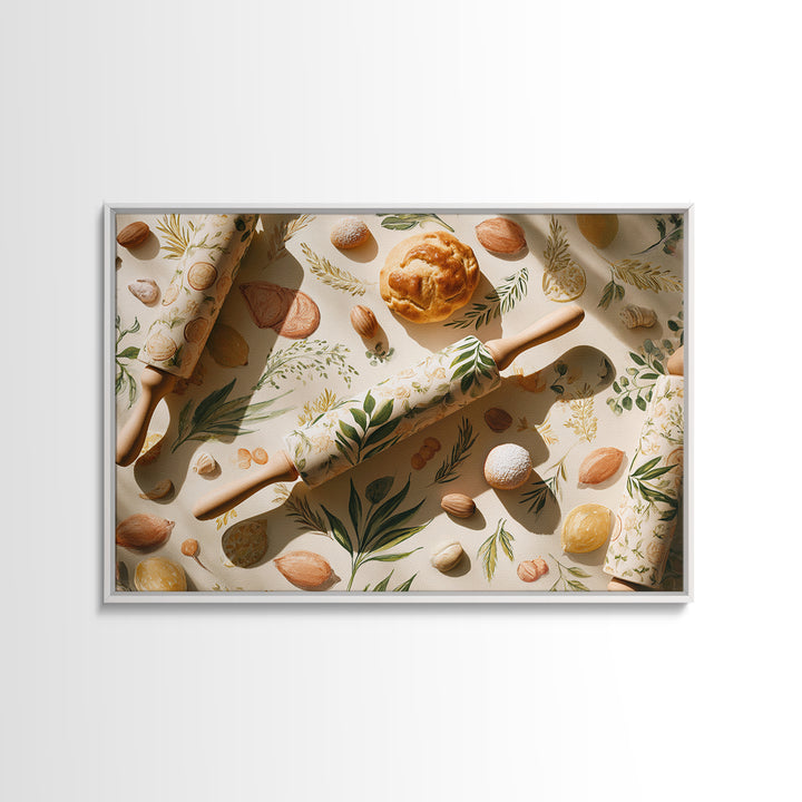 Patisserie Pattern of Rolling Pins and Pastries Canvas Print, Bakery Art, Neutral Decor, Bakery Decor, Fine Art, Patisserie, BAK-3x2-73