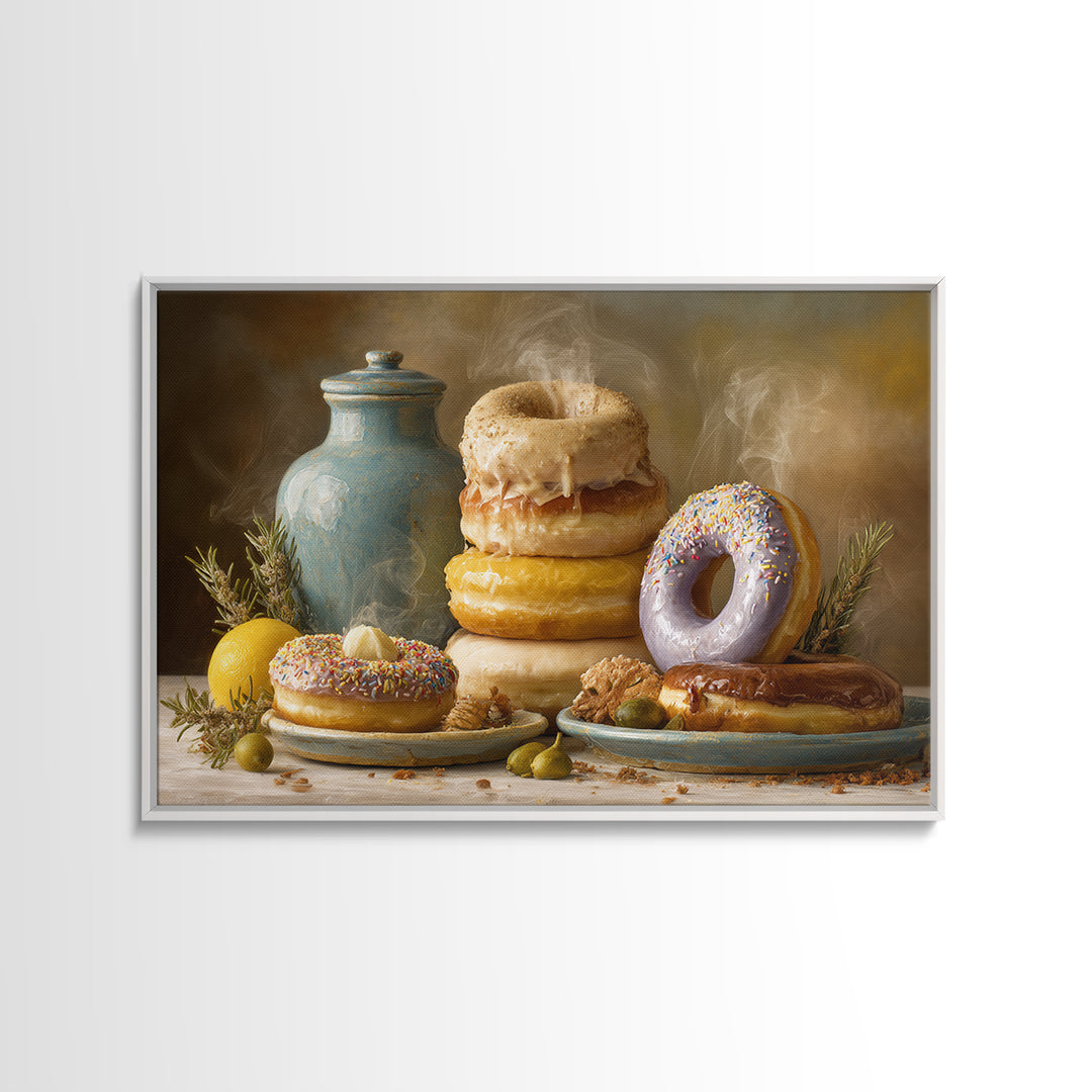 Whimsical Donut Assortment Framed Canvas Print, Bakery Art, Statement Artwork, Bakery Decor, Fine Art, Patisserie, Art Print, BAK-3x2-85