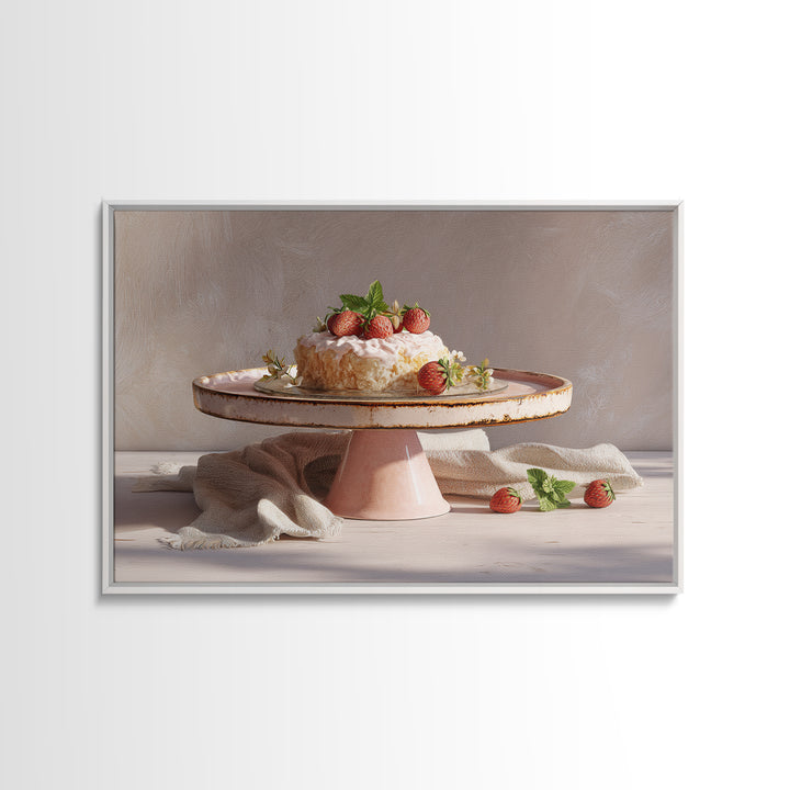 Pastel Cake Stand Canvas Print, Bakery Art, Boho Decor, Bakery Decor, Oil Painting, Patisserie, Kitchen Decor, BAK-3x2-89