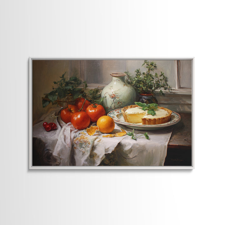 Cherry Tart Still Life Framed Canvas Print, Bakery Art, Neutral Wall Art, Bakery Decor, Fine Art, Patisserie, Statement Artwork, BAK-3x2-9