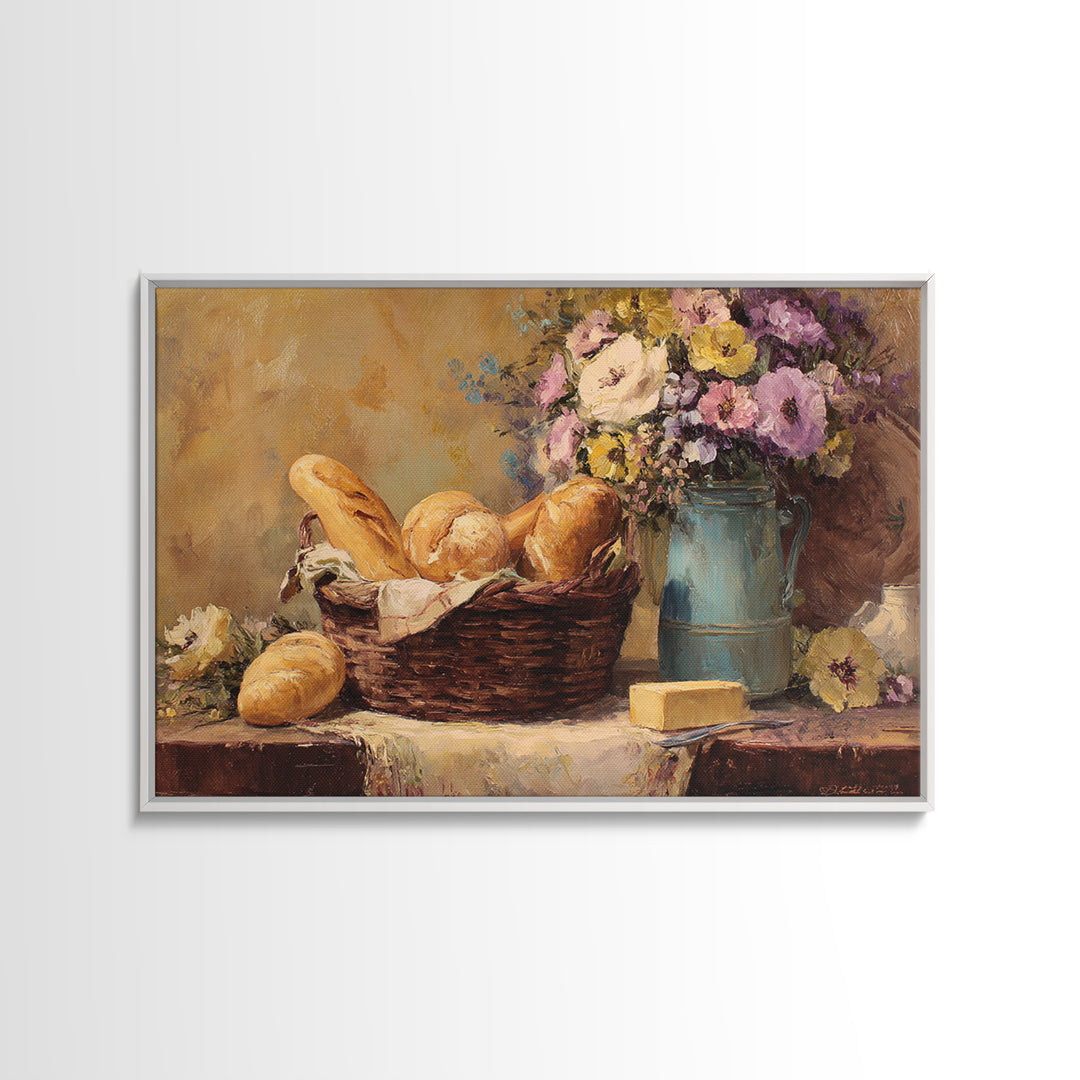 French Market Basket Filled Canvas Print, Bakery Art, French Wall Art, Bakery Decor, Fine Art, Patisserie, Room Decor, BAK-3x2-94