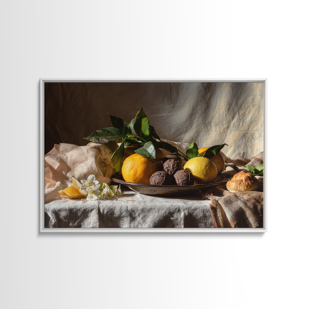 Chocolate Truffle Still Life Framed Canvas Print, Bakery Art, Kitchen Art, Bakery Decor, Fine Art, Patisserie, Neutral Wall Art, BAK-3x2-95