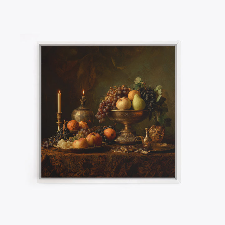 Dramatic Fruit Still Life Framed Canvas Print, Baroque Art, Living Room Wall Art, Living Room Decor, Fine Art, Ornate, BAO-1x1-1