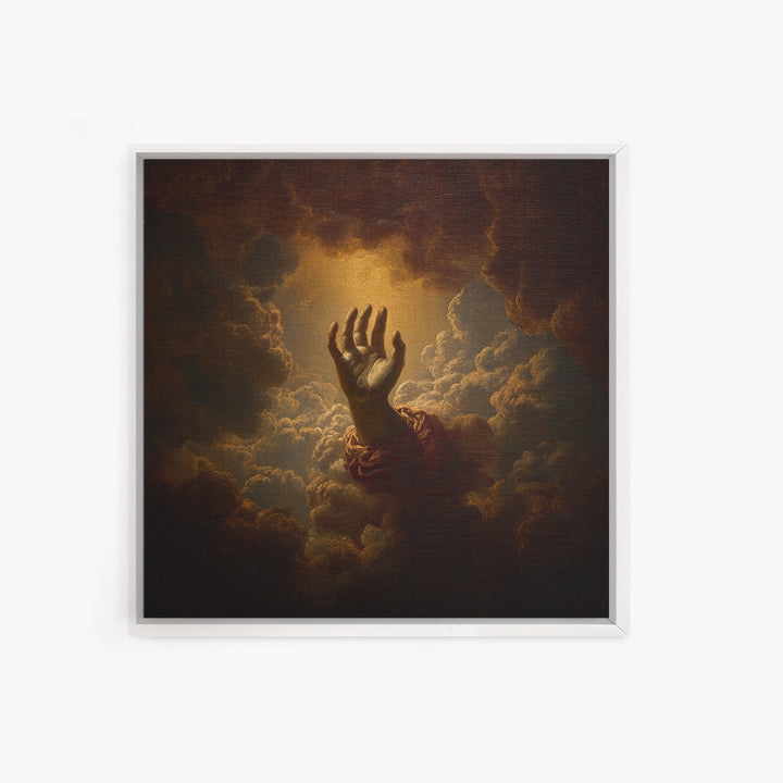 Angelic Hand Reaching Through Clouds Framed Canvas Print, Baroque Art, Modern Wall Art, Living Room Decor, Fine Art, Ornate, BAO-1x1-21