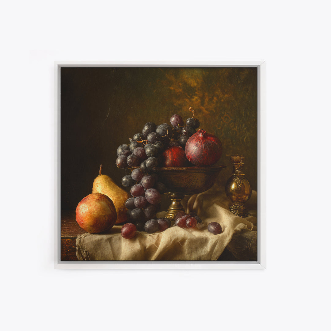 Dramatic Fruit Still Life Canvas Print, Baroque Art, Gallery Wall, Living Room Decor, Fine Art, Ornate, Neutral Decor, BAO-1x1-25