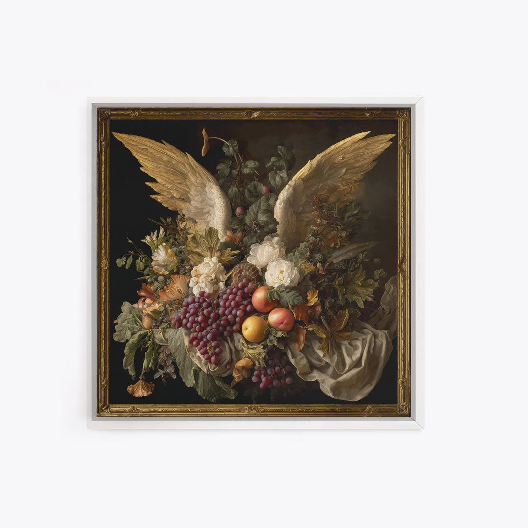 Gilded Angel Wings Emerging from Storm Clouds Canvas Print, Baroque Art, Minimalist Wall Art, Living Room Decor, Oil Painting, BAO-1x1-30