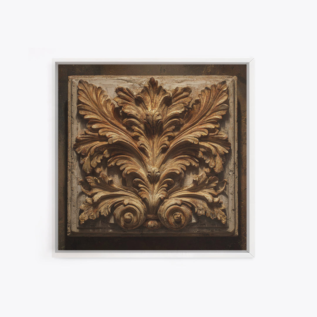 Carved Acanthus Leaf Ornament Study Framed Canvas Print, Baroque Art, Modern Wall Art, Living Room Decor, Fine Art, Ornate, BAO-1x1-39