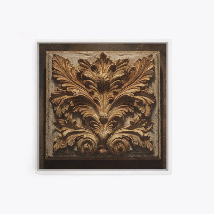 Carved Acanthus Leaf Ornament Study Framed Canvas Print, Baroque Art, Modern Wall Art, Living Room Decor, Fine Art, Ornate, BAO-1x1-39