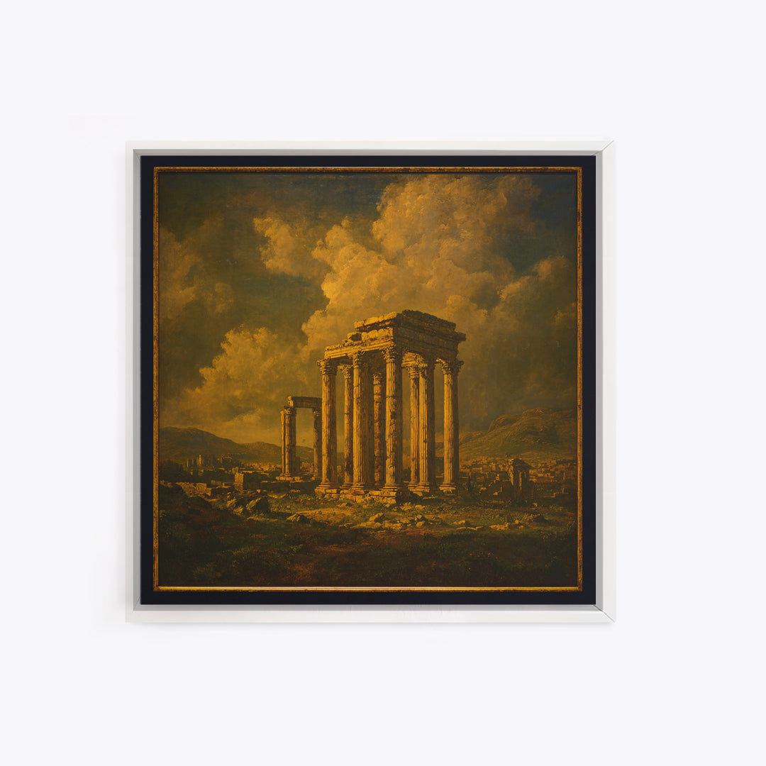Classical Ruins Beneath a Dramatic Sky Framed Canvas Print, Baroque Art, Living Room Wall Art, Living Room Decor, Oil Painting, BAO-1x1-43