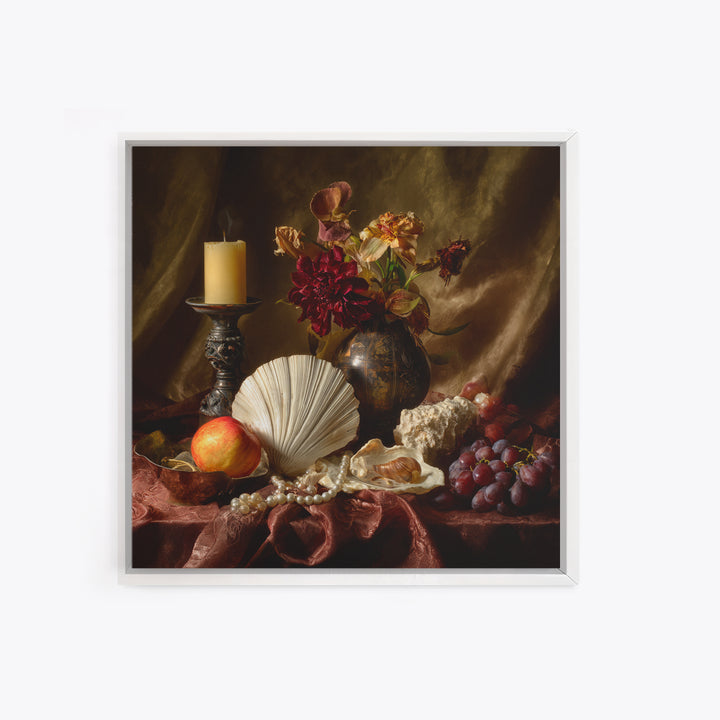 Ornamental Shell and Pearl Composition Framed Canvas Print, Baroque Art, Living Room Wall Art, Living Room Decor, Ornate, BAO-1x1-46