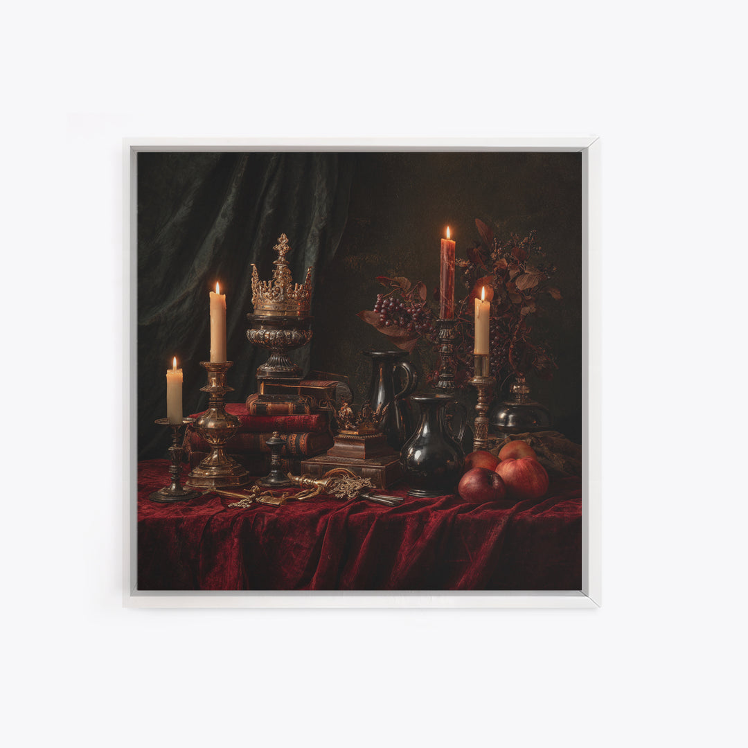 Dark Red Velvet Framed Canvas Print, Baroque Art, Whimsical Decor, Living Room Decor, Fine Art, Ornate, Maximalist Decor, BAO-1x1-47