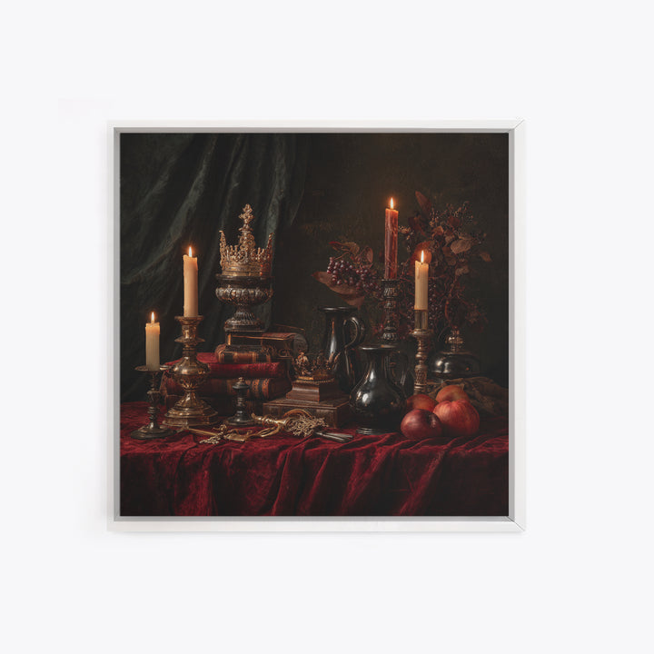 Dark Red Velvet Framed Canvas Print, Baroque Art, Whimsical Decor, Living Room Decor, Fine Art, Ornate, Maximalist Decor, BAO-1x1-47