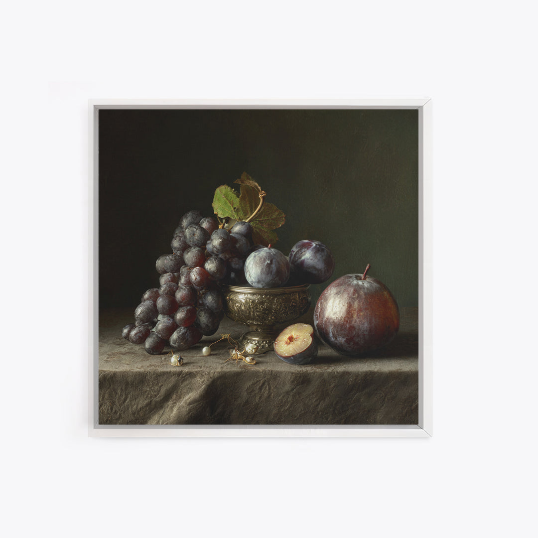 Dramatic Fruit Still Life Canvas Print, Baroque Art, Gallery Wall, Living Room Decor, Fine Art, Ornate, Neutral Decor, BAO-1x1-49