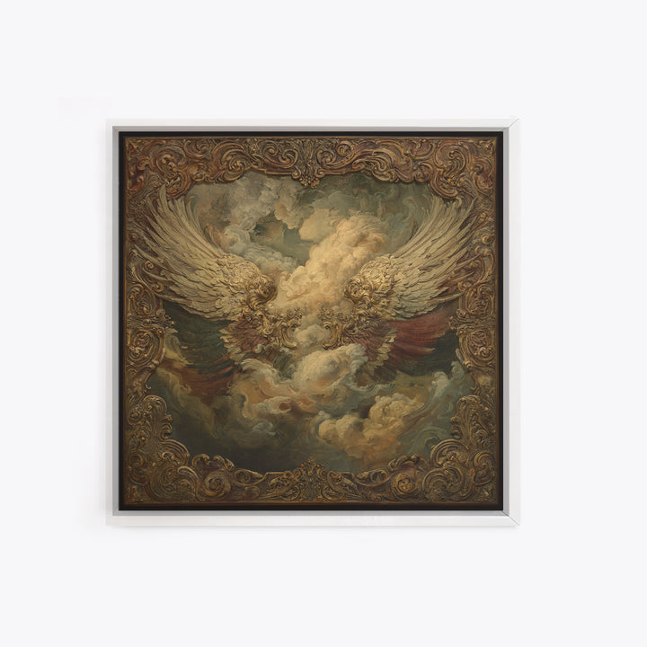 Gilded Angel Wings Emerging from Storm Clouds Canvas Print, Baroque Art, Minimalist Wall Art, Living Room Decor, Oil Painting, BAO-1x1-54