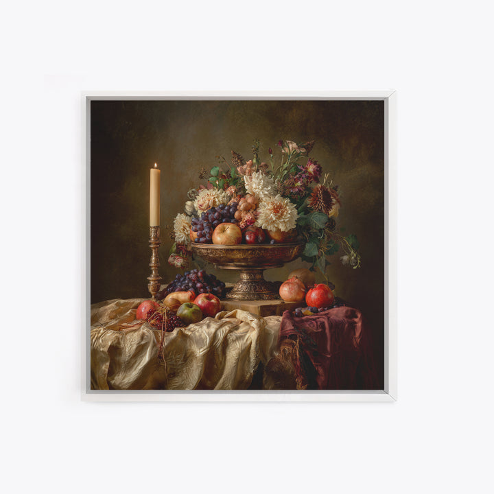 Lavish Banquet Fruit Composition Framed Canvas Print, Baroque Art, Dark Academia Art, Living Room Decor, Fine Art, Ornate, BAO-1x1-68