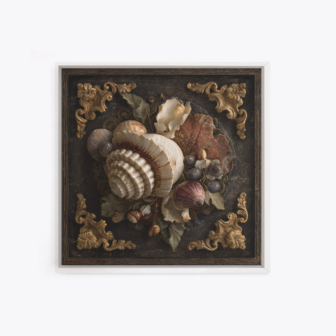 Ornamental Shell and Pearl Composition Framed Canvas Print, Baroque Art, Living Room Wall Art, Living Room Decor, Ornate, BAO-1x1-70